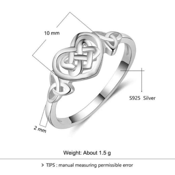 Size 7 Silver Plated Celtic Heart Knot - Picture 2 of 8